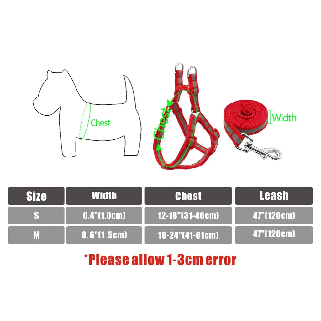 Arnés Reflectante de Nylon para Perros Pequeños y Medianos – Set con Correa, 7 Colores