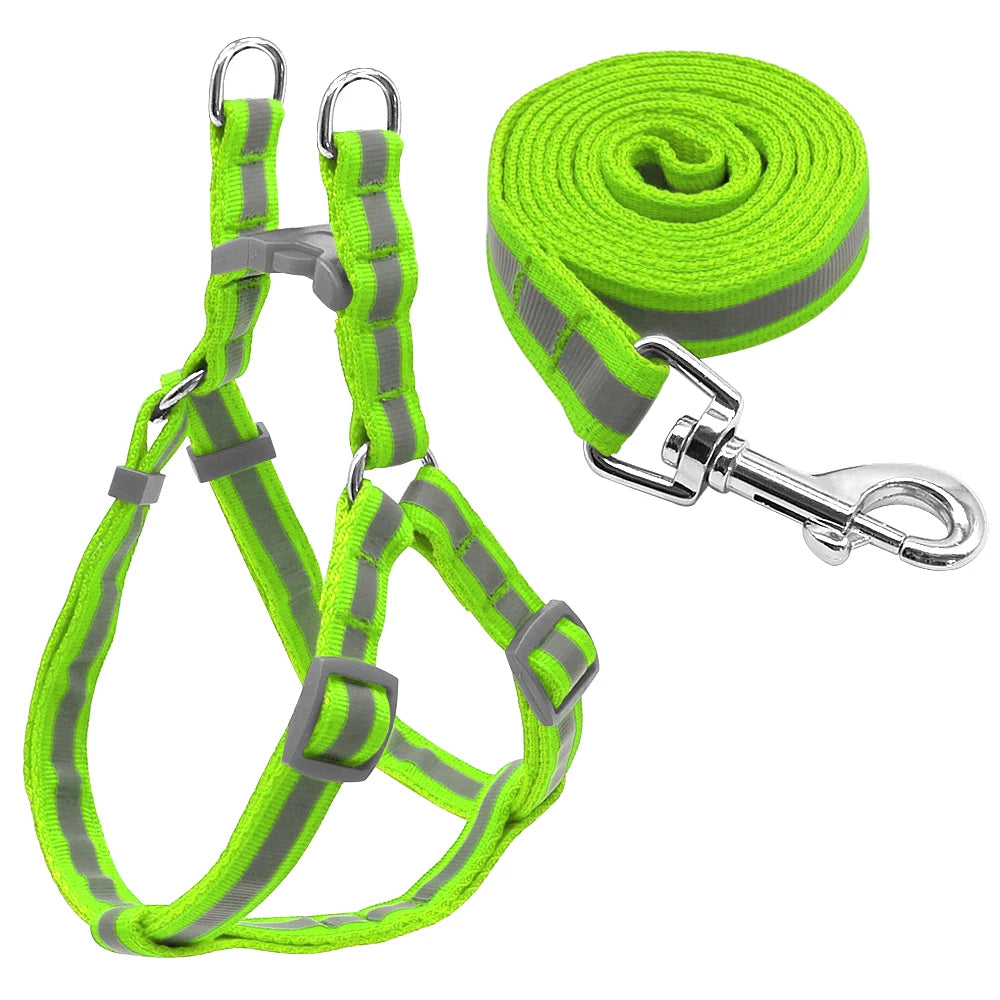 Arnés Reflectante de Nylon para Perros Pequeños y Medianos – Set con Correa, 7 Colores