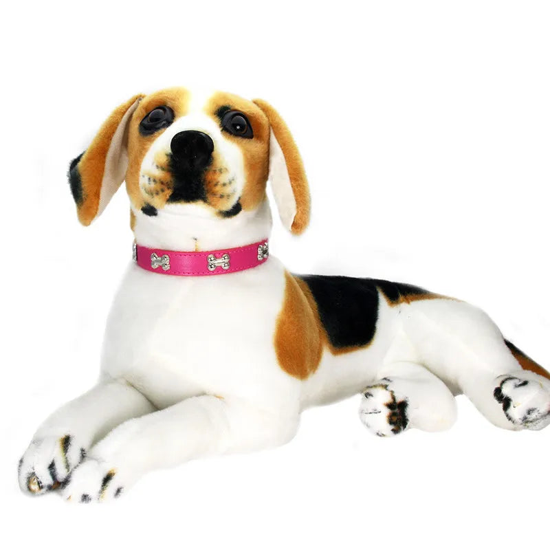 Bone Design Leather Dog Collar — 16 Colors & 4 Sizes