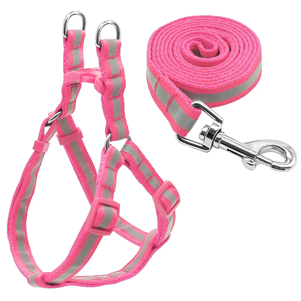 Arnés Reflectante de Nylon para Perros Pequeños y Medianos – Set con Correa, 7 Colores