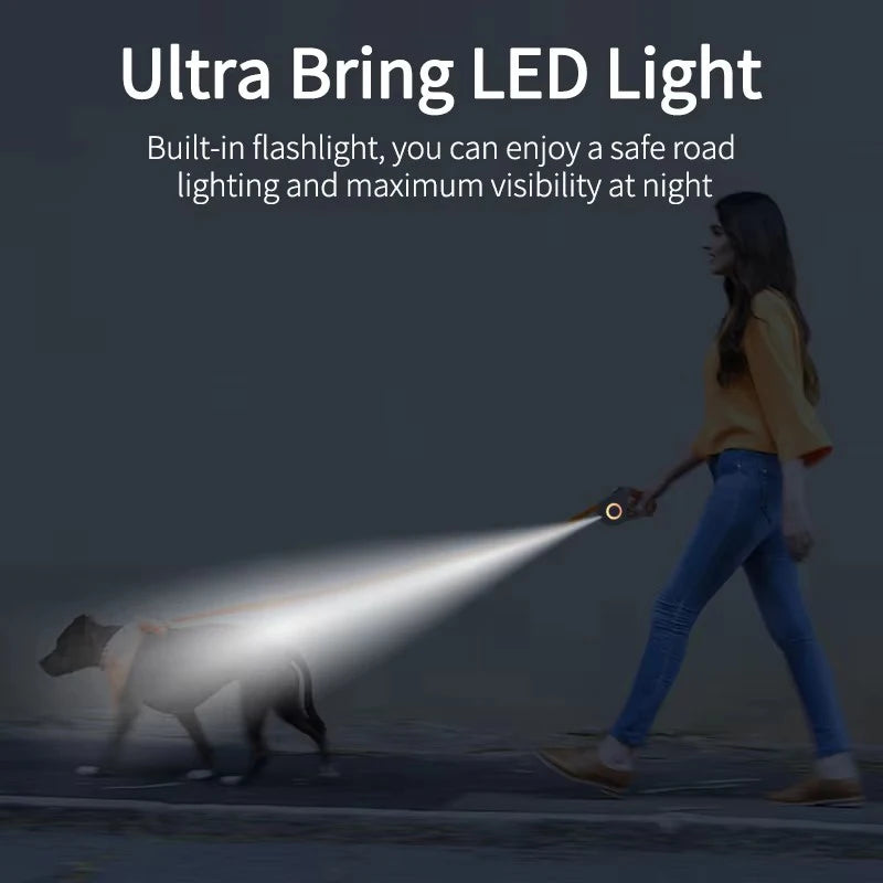 5M Retractable Dog Leash with LED Light — Durable Nylon for Night Walks