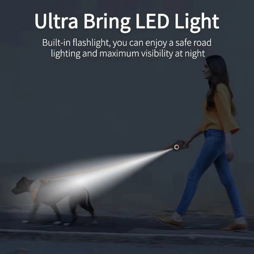 5M Retractable Dog Leash with LED Light — Durable Nylon for Night Walks