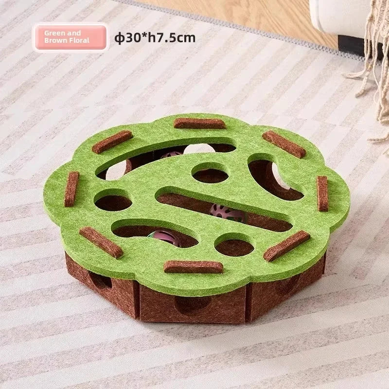 Felt Puzzle Box Cat Toy – 3-in-1 Interactive Scratcher, House & Ball Launcher