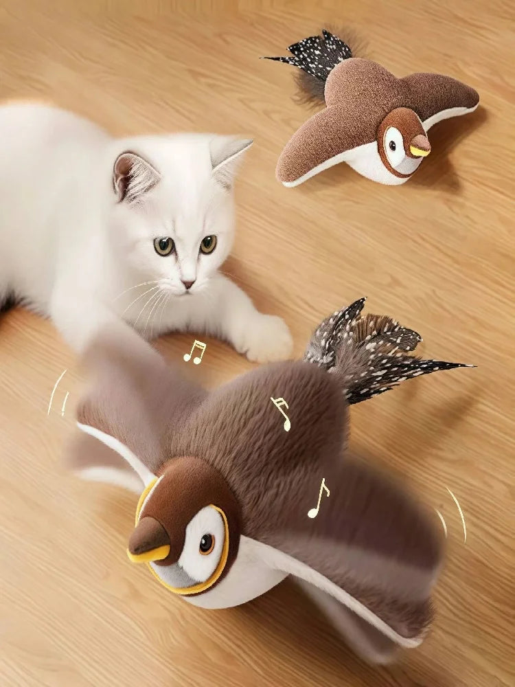 Interactive Bird Cat Toy – Chirps, Flaps & Touch-Activated – Rechargeable Plush