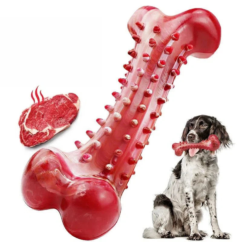 Tough Chew Toy for Large Dogs – Natural Rubber Bone with Beef Flavor & Dental Cleaning