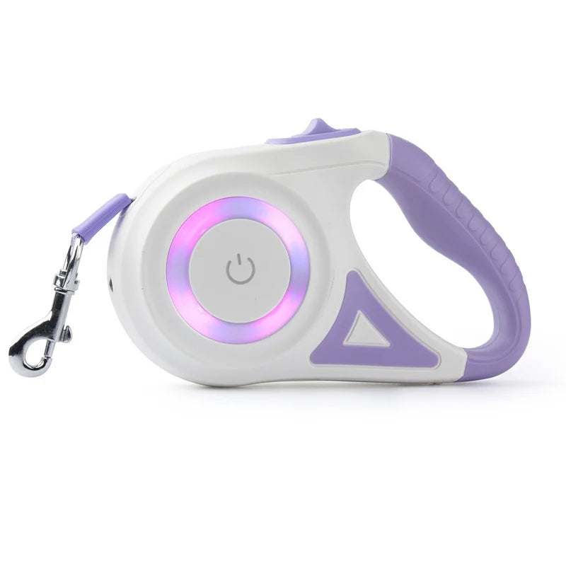 5M Retractable Dog Leash with LED Light — Durable Nylon for Night Walks