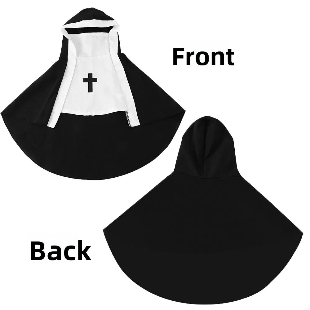 Nun Costume for Dogs & Cats – Halloween Cosplay Outfit with Cross