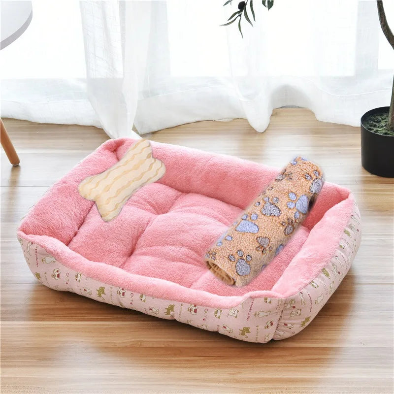 Square Cotton Pet Bed for Dogs & Cats – Warm Nest in Candy Colors