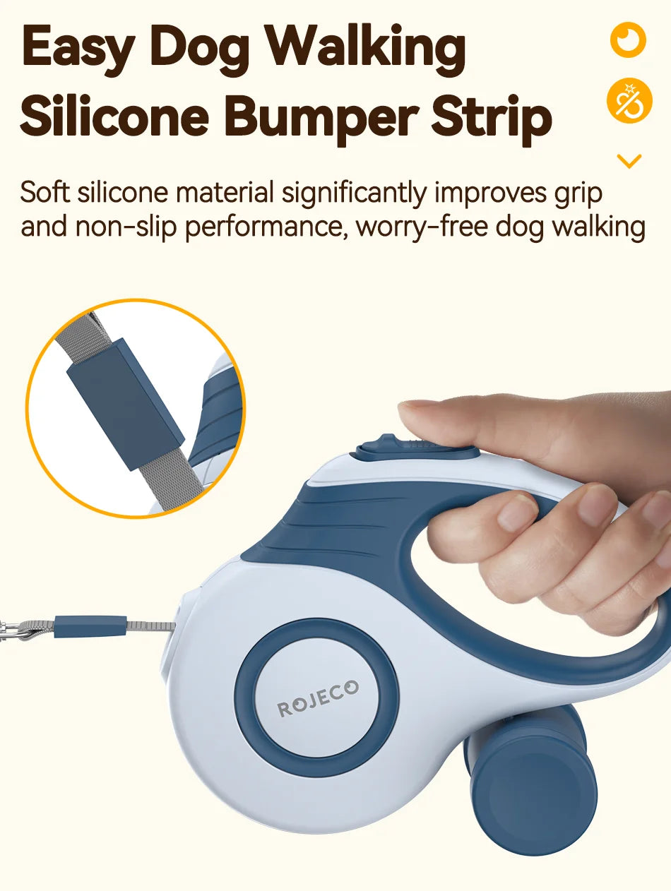 ROJECO Retractable Dog & Cat Leash — 3M/5M, Durable Nylon, for Walking & Hiking