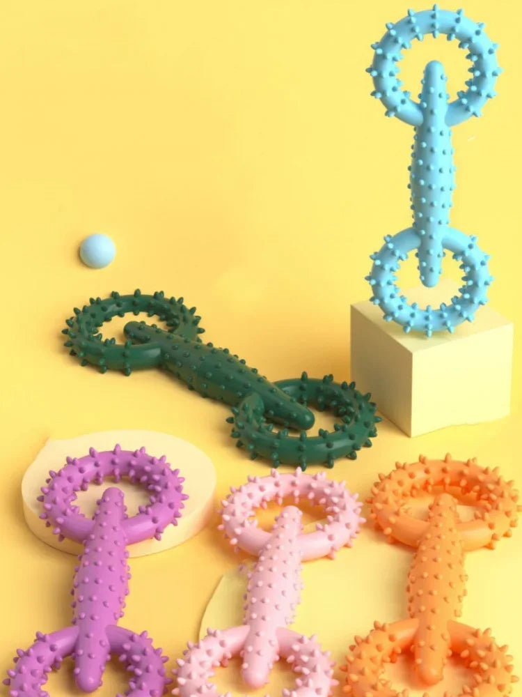 Double Ring Dog Chew Toy – Interactive TPR Rubber for Dental Cleaning & Boredom Relief