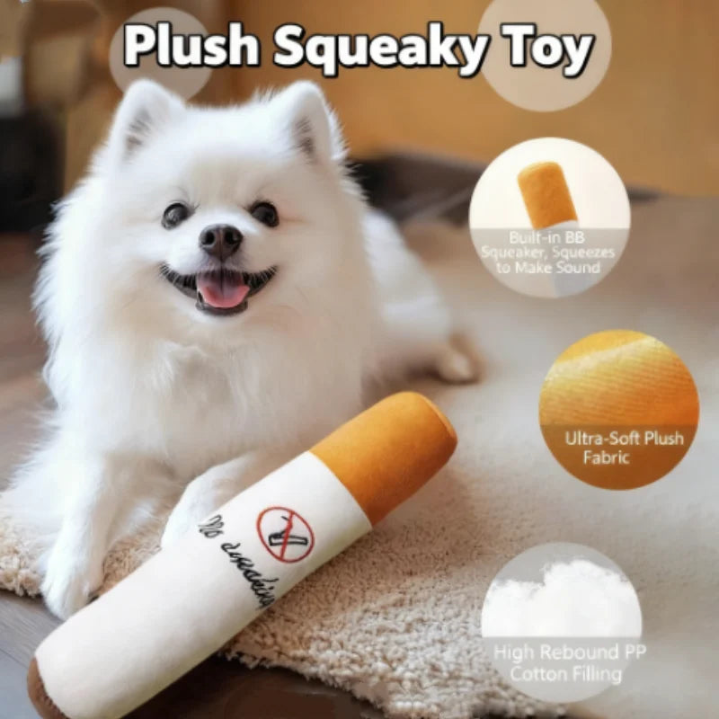 Cigar Plush Squeaky Dog Toy – Funny Interactive Chew Toy – Sizes S & L