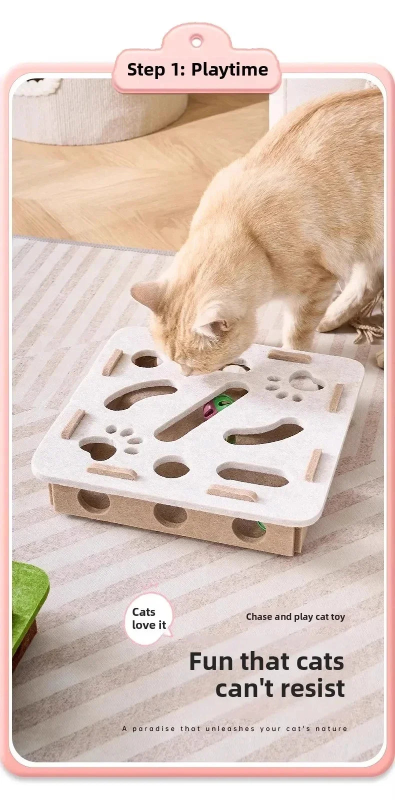 Felt Puzzle Box Cat Toy – 3-in-1 Interactive Scratcher, House & Ball Launcher
