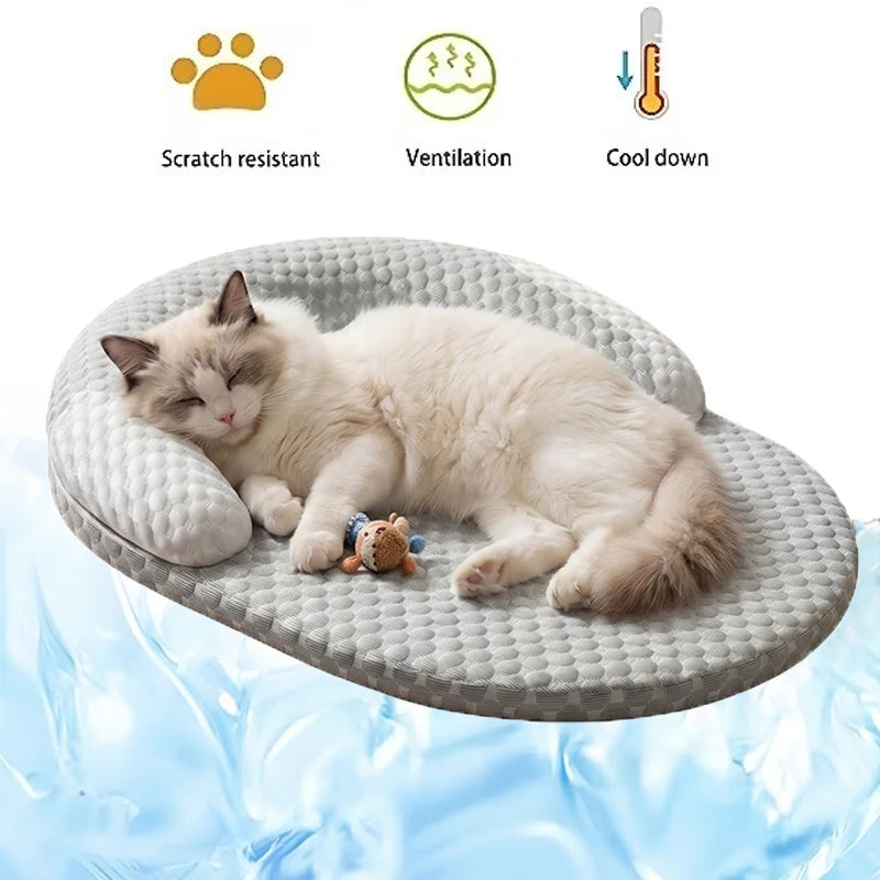 Oval Cooling Pet Bed for Dogs & Cats – Breathable Ice Silk