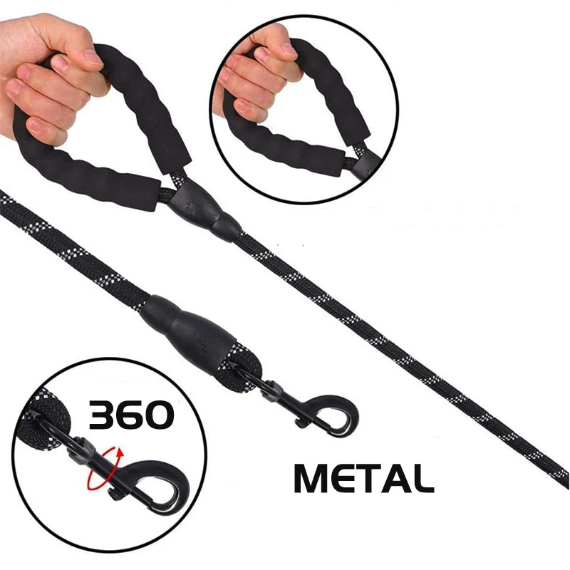 Reflective Dog Leash with Padded Handle — Durable Nylon, 7 Colors, 3 Lengths