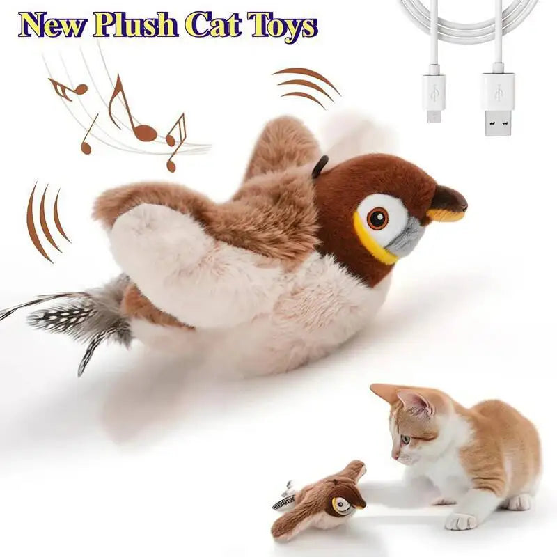 Interactive Bird Cat Toy – Chirps, Flaps & Touch-Activated – Rechargeable Plush