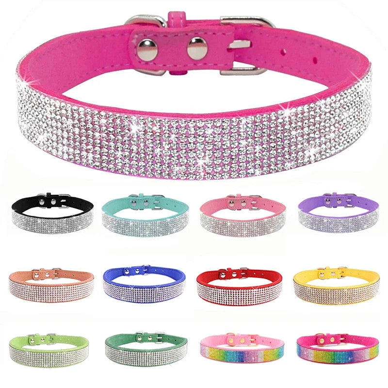 Crystal Rhinestone Dog & Cat Collar — Glamorous Design, 8 Colors & 3 Sizes