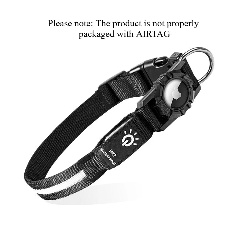 Rechargeable LED Dog Collar with Built-In AirTag Holder — Waterproof & Reflective