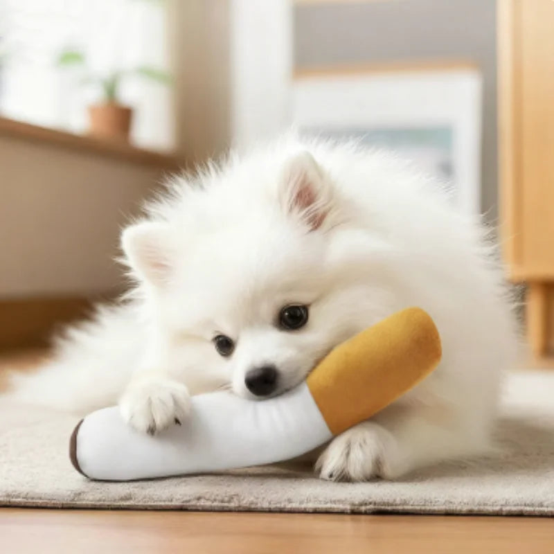 Cigar Plush Squeaky Dog Toy – Funny Interactive Chew Toy – Sizes S & L