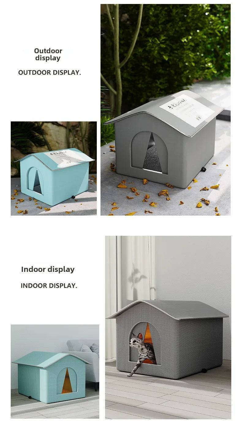 Pet Cave House for Dogs & Cats – Waterproof Foldable Winter Shelter