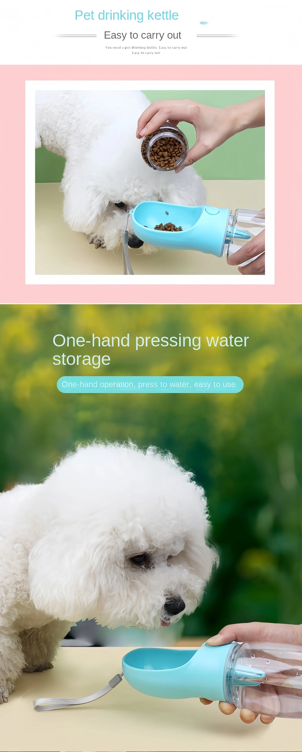 2-in-1 Portable Water Bottle with Food Storage for Dogs & Cats – Travel & Walks