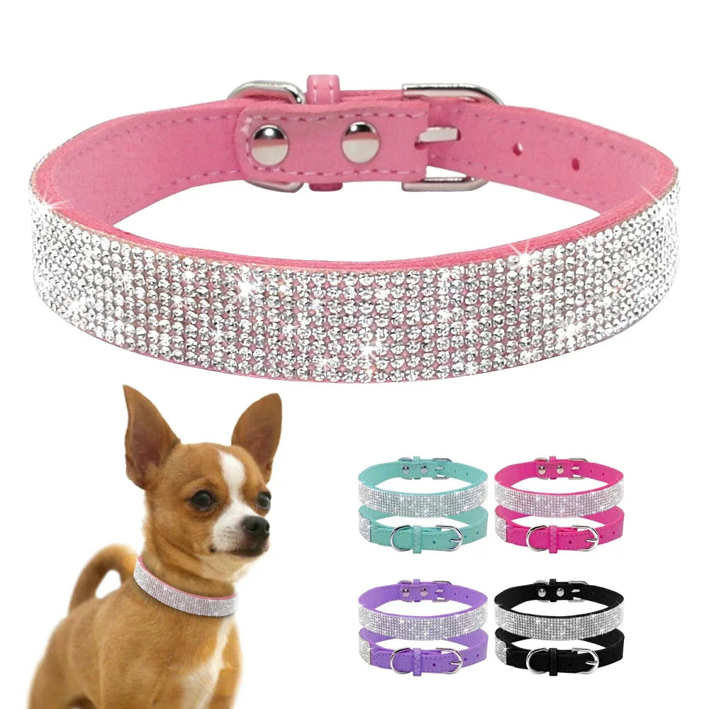 Crystal Rhinestone Dog & Cat Collar — Glamorous Design, 8 Colors & 3 Sizes