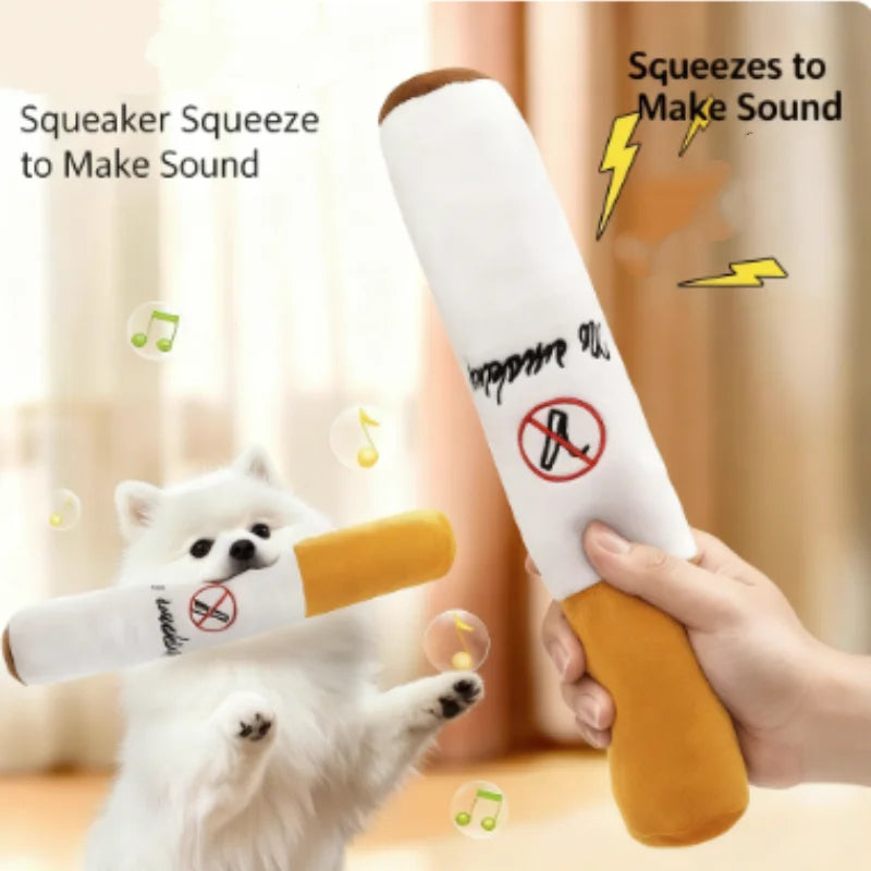 Cigar Plush Squeaky Dog Toy – Funny Interactive Chew Toy – Sizes S & L