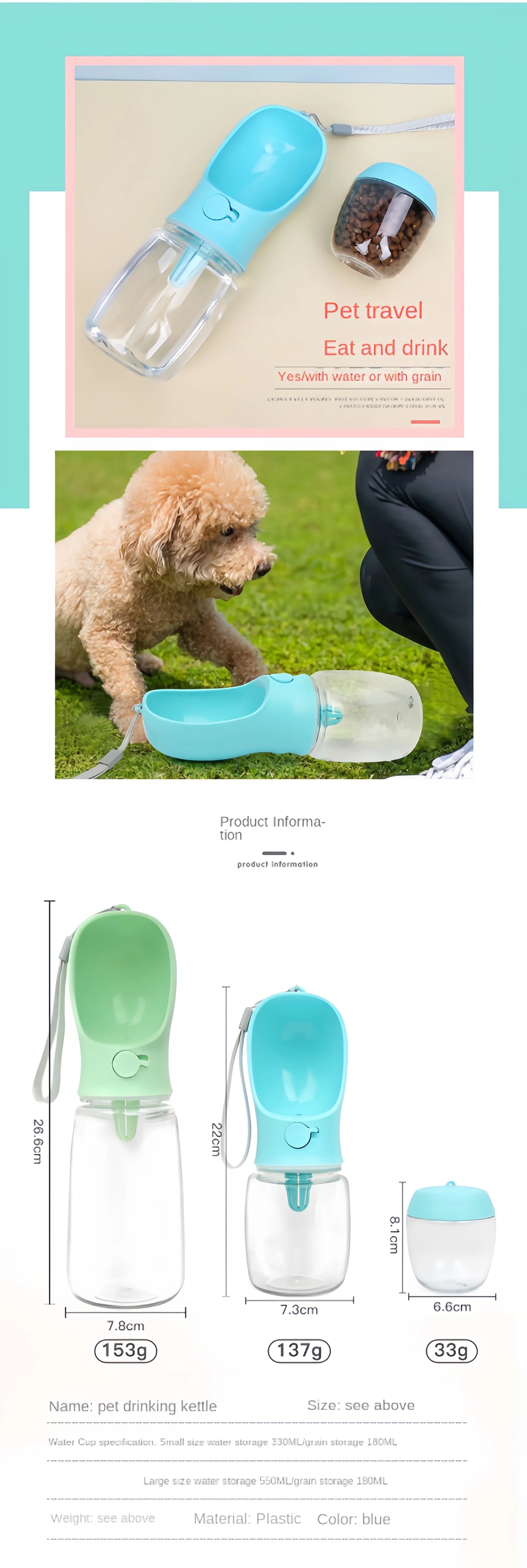 2-in-1 Portable Water Bottle with Food Storage for Dogs & Cats – Travel & Walks