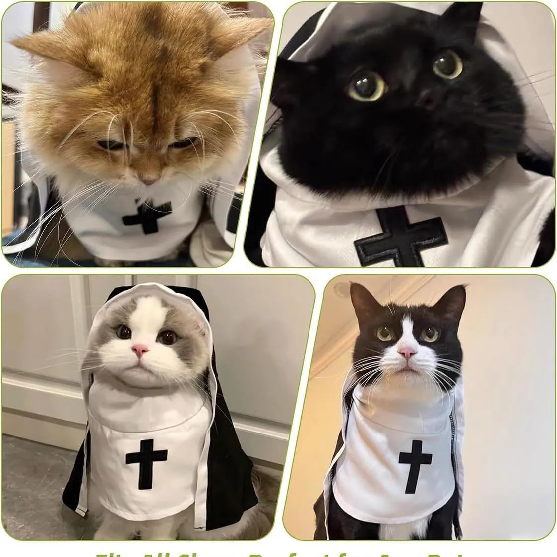 Nun Costume for Dogs & Cats – Halloween Cosplay Outfit with Cross