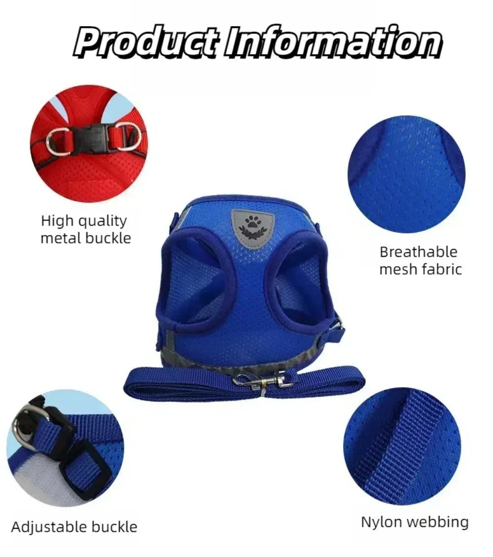 Escape-Proof Cat Harness — Reflective Mesh Vest with Leash, Adjustable