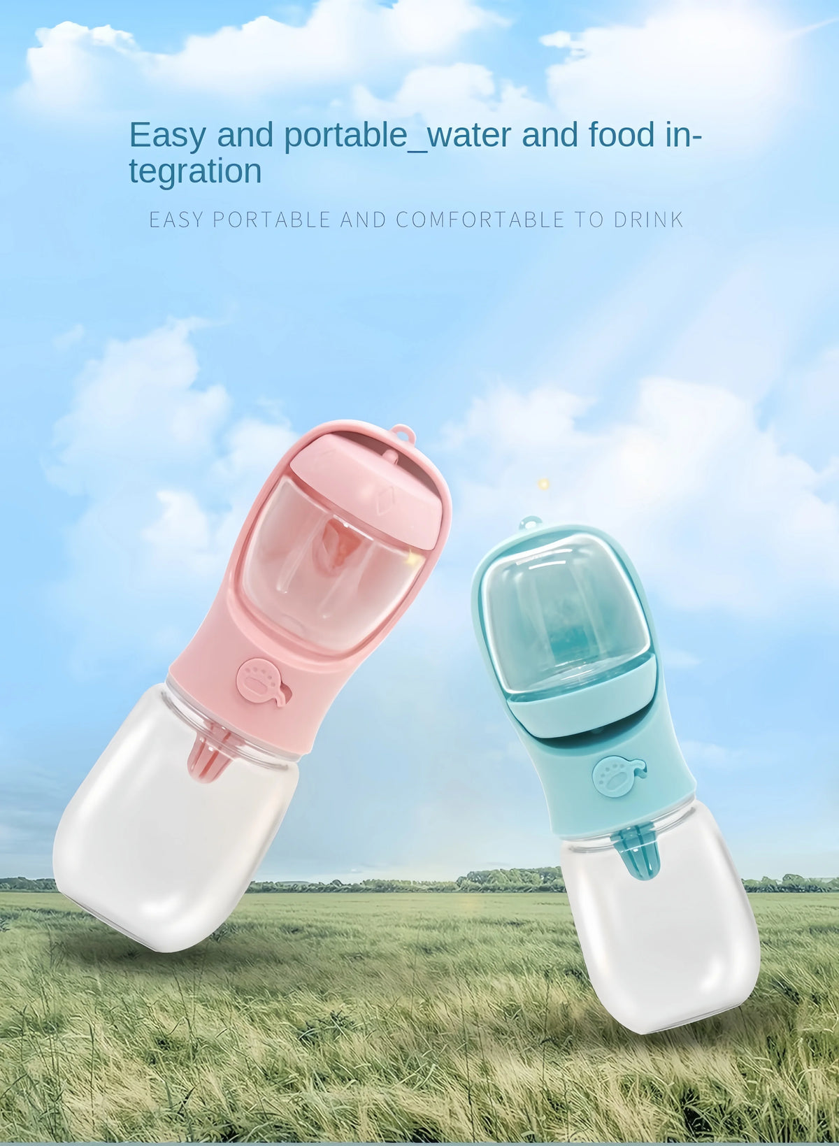 2-in-1 Portable Water Bottle with Food Storage for Dogs & Cats – Travel & Walks