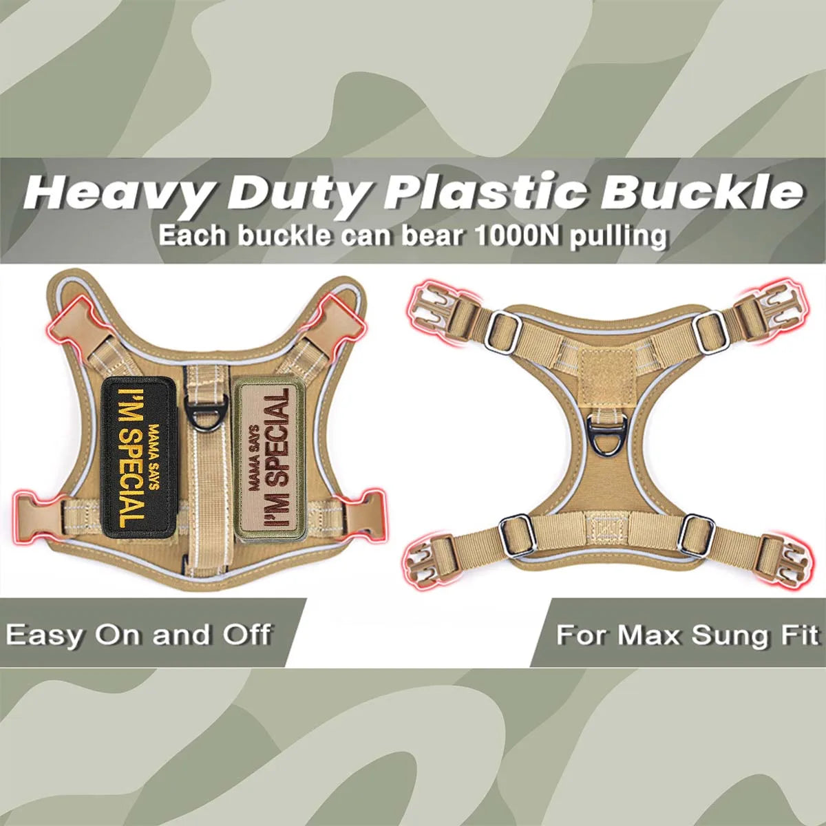 Tactical Military Dog Harness — with Handle, Reflective & Patches Included