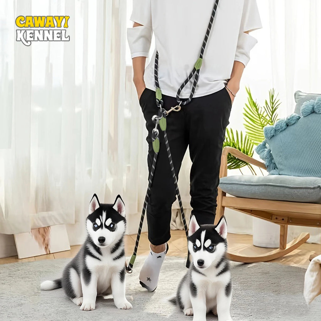 Hands-Free Double Dog Leash for 2 Dogs — Reflective, 360° Swivel, for Walking & Running