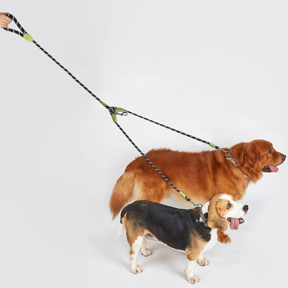 Hands-Free Double Dog Leash for 2 Dogs — Reflective, 360° Swivel, for Walking & Running