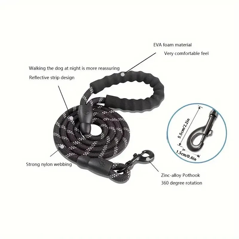 Reflective Dog Leash with Padded Handle — Durable Nylon, 7 Colors, 3 Lengths