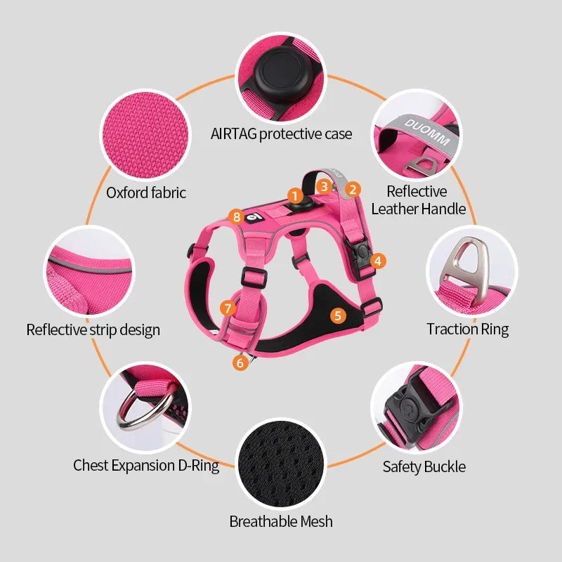 No-Pull Dog Harness for Large Dogs — Reflective, GPS-Compatible & Escape-Proof