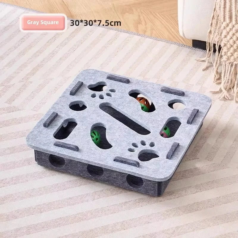 Felt Puzzle Box Cat Toy – 3-in-1 Interactive Scratcher, House & Ball Launcher