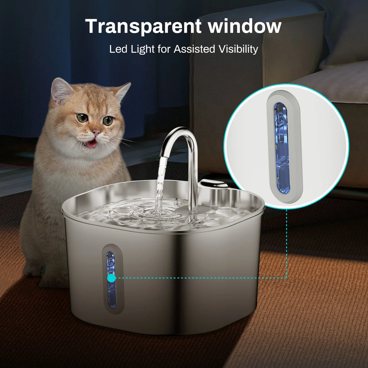 ZYFeeder 2.2L Automatic Pet Water Fountain – Stainless Steel with Sensor & Filters