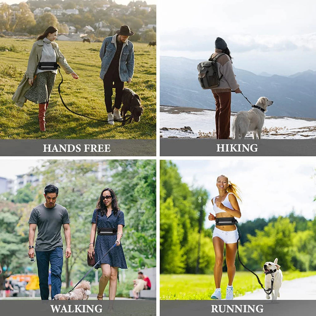 Hands-Free Dog Leash with Waist Bag — Reflective, Elastic, for Running & Walking