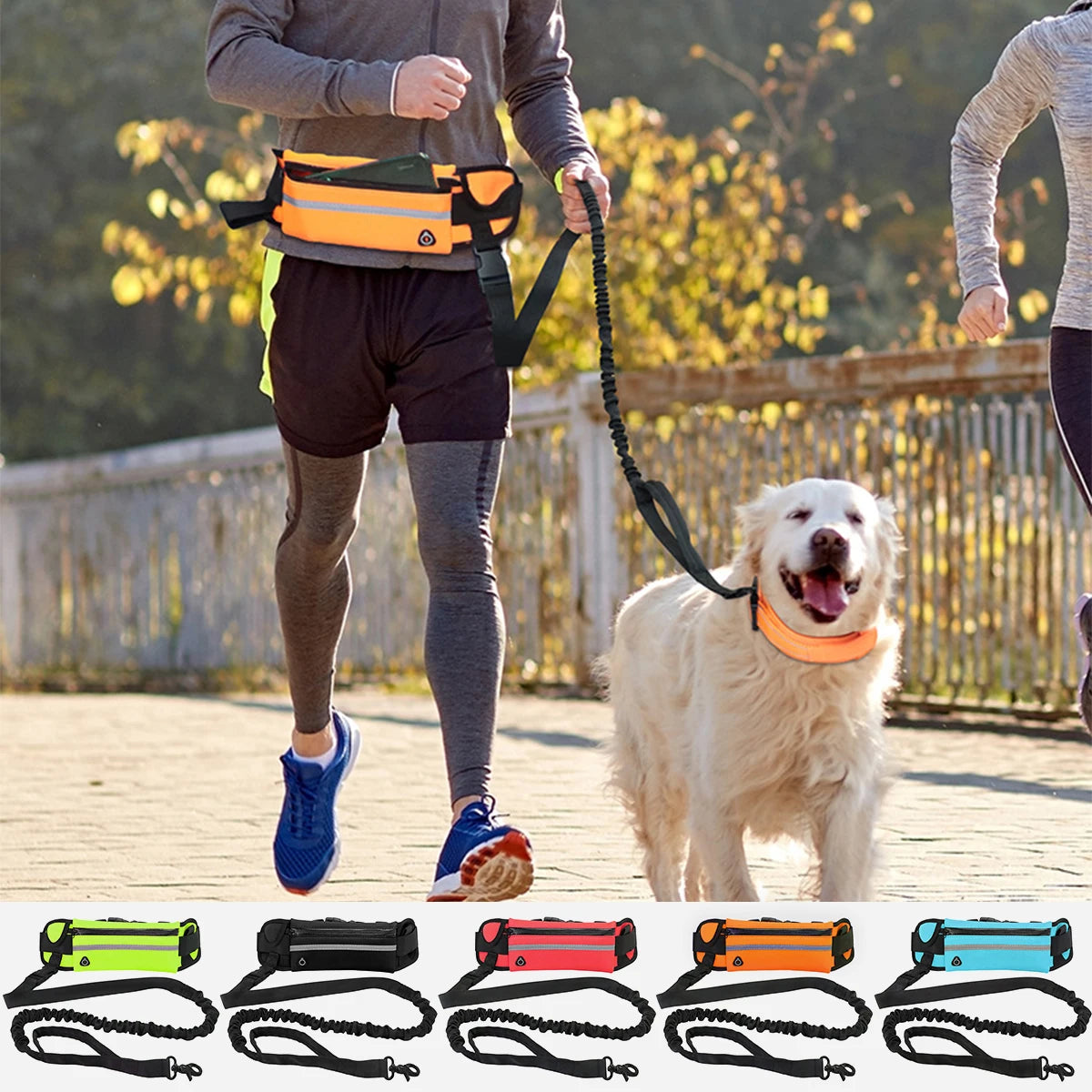 Hands-Free Dog Leash with Waist Bag — Reflective, Elastic, for Running & Walking
