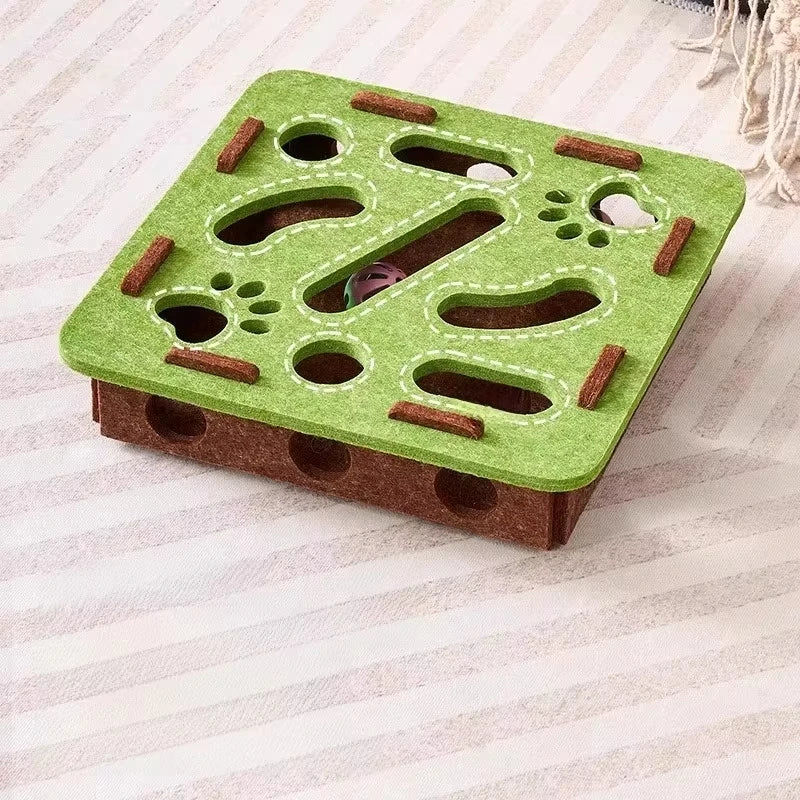 Felt Puzzle Box Cat Toy – 3-in-1 Interactive Scratcher, House & Ball Launcher