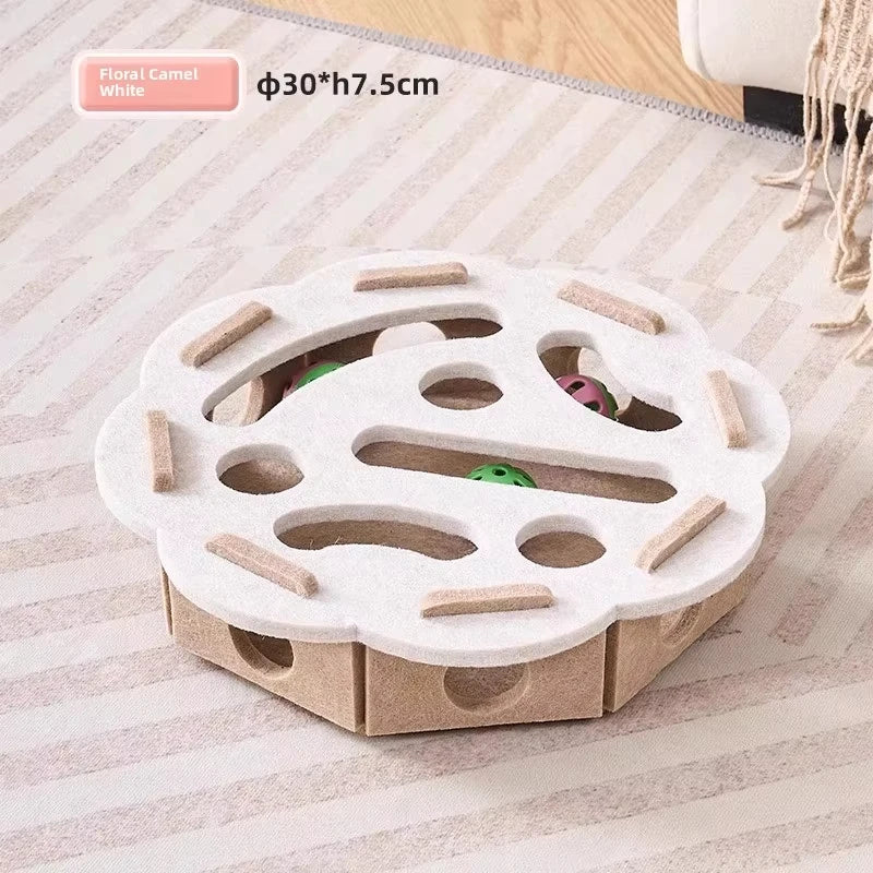Felt Puzzle Box Cat Toy – 3-in-1 Interactive Scratcher, House & Ball Launcher