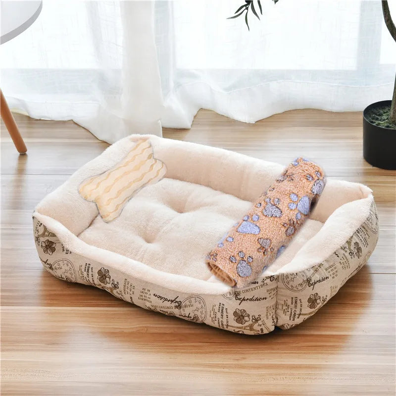 Square Cotton Pet Bed for Dogs & Cats – Warm Nest in Candy Colors