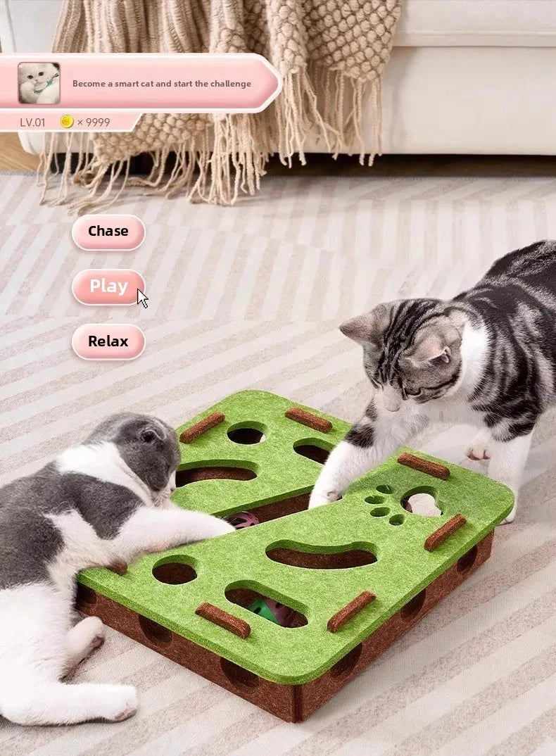 Felt Puzzle Box Cat Toy – 3-in-1 Interactive Scratcher, House & Ball Launcher