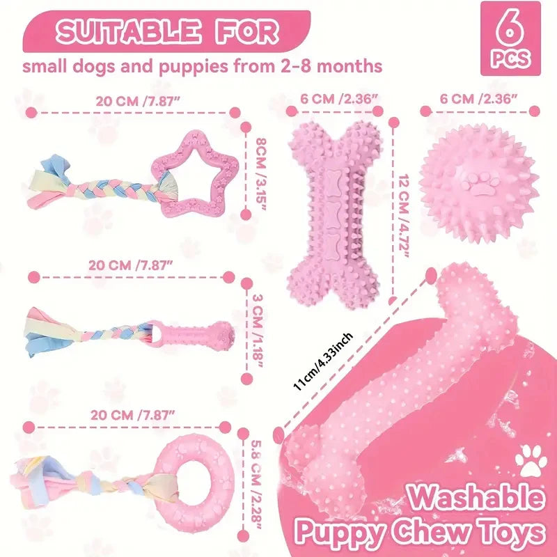 6-Piece Dog Chew Toy Set – Soft Rubber, Dental Cleaning & Perfect Gift