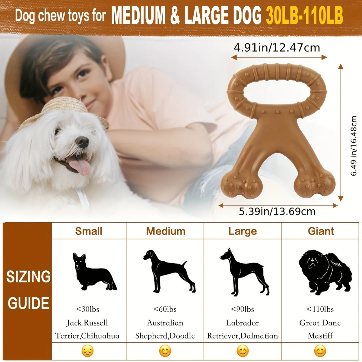 Bone-Shaped Dog Chew Toy – Dual-Sided Dental Cleaning with Beef Flavor