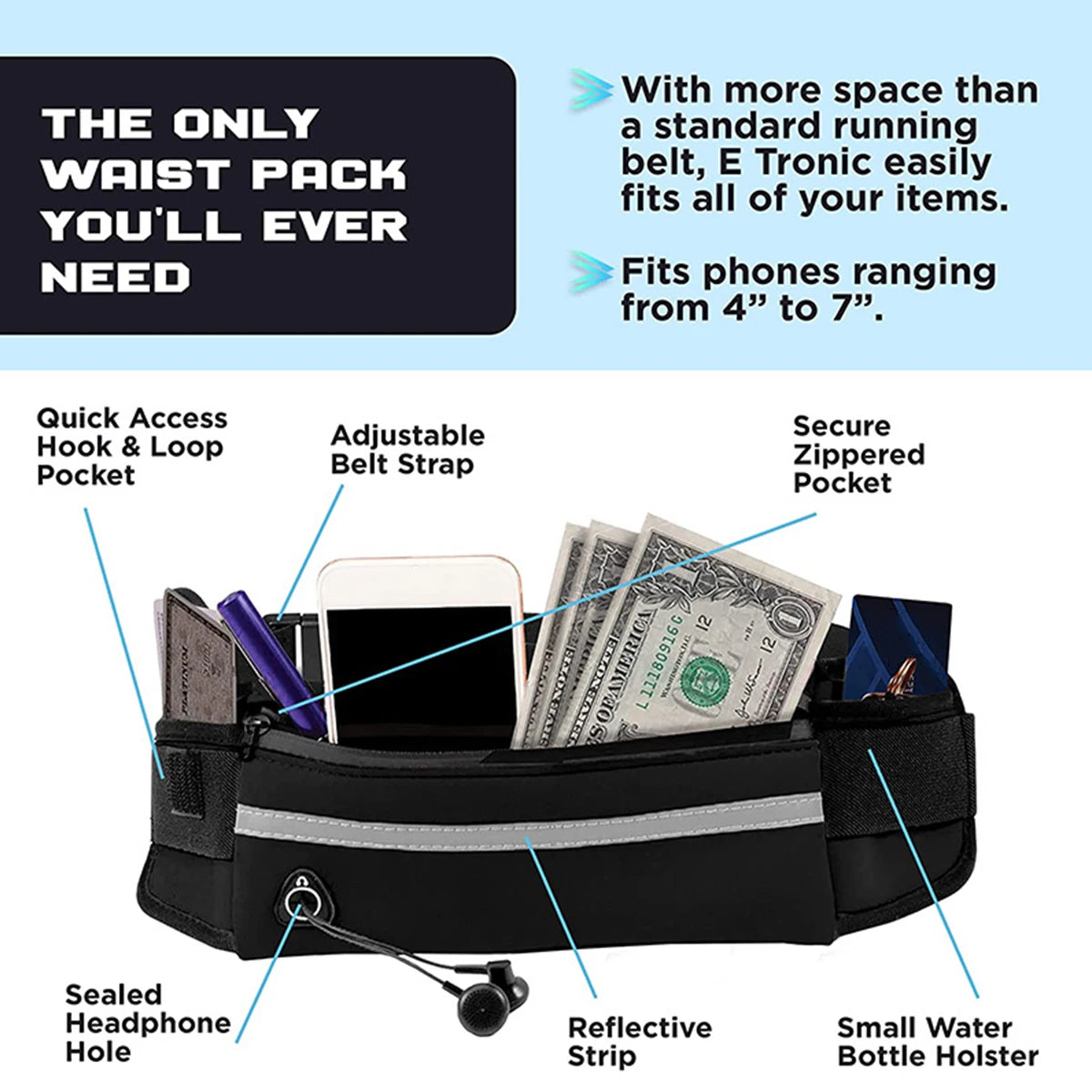 Hands-Free Dog Leash with Waist Bag — Reflective, Elastic, for Running & Walking
