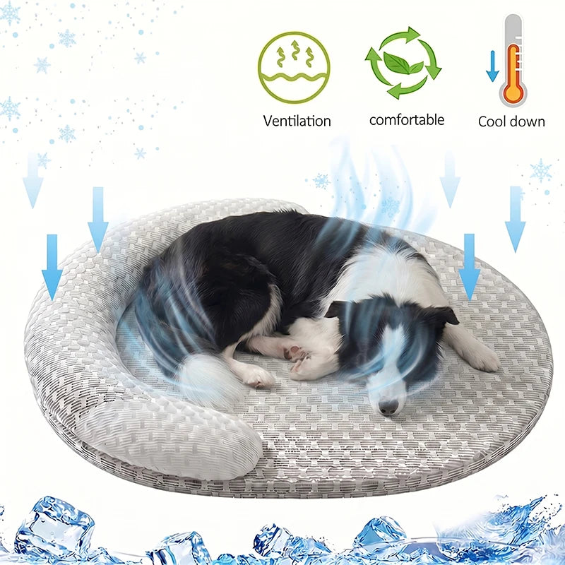 Oval Cooling Pet Bed for Dogs & Cats – Breathable Ice Silk