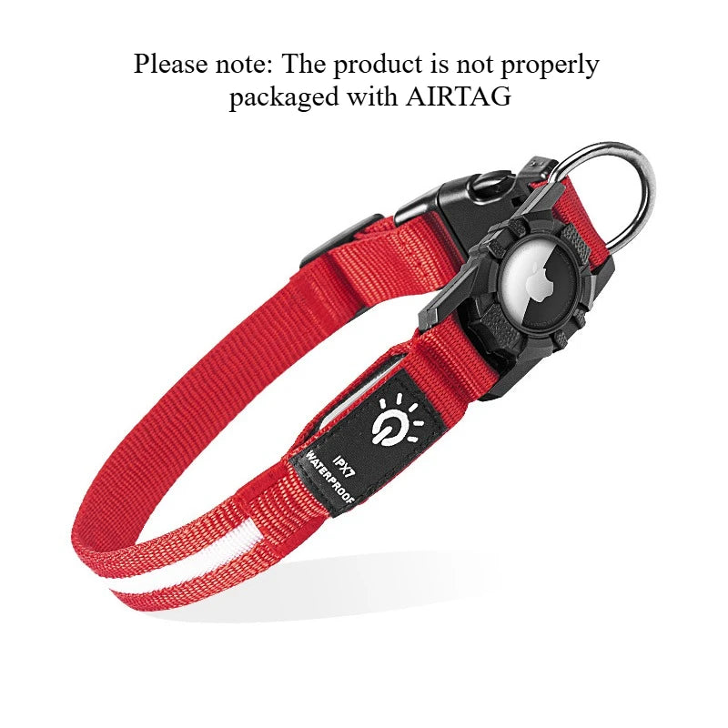 Rechargeable LED Dog Collar with Built-In AirTag Holder — Waterproof & Reflective