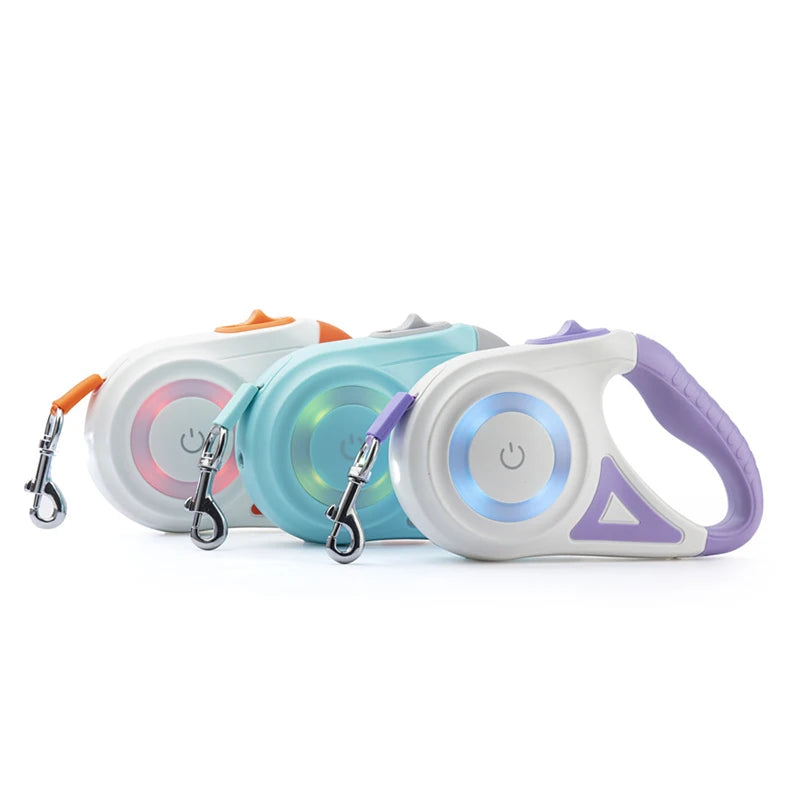 5M Retractable Dog Leash with LED Light — Durable Nylon for Night Walks
