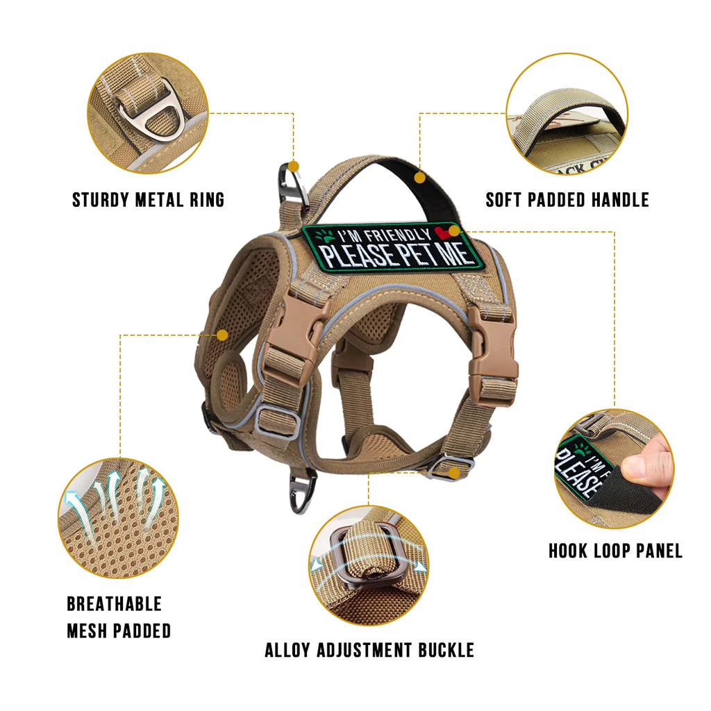 Tactical Military Dog Harness — with Handle, Reflective & Patches Included